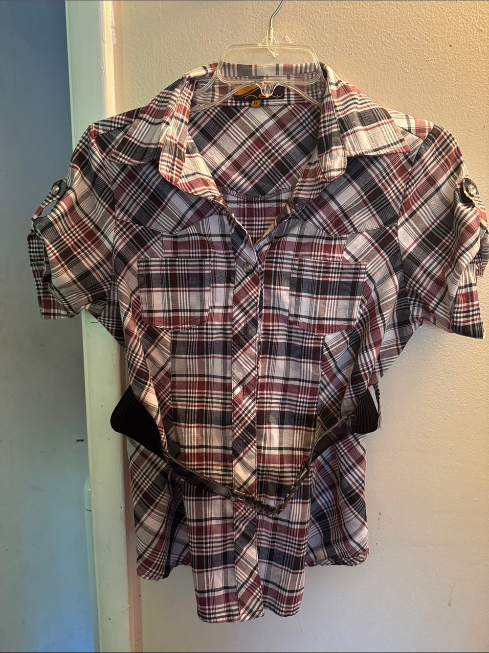 Women’s button down shirt with belt
